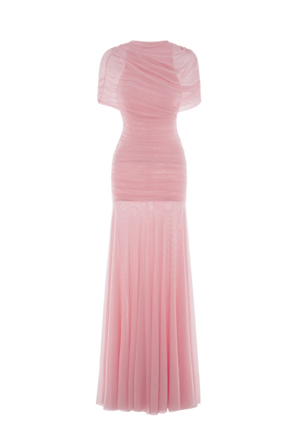 Suttoa Mesh Shawl Ruched Maxi Dress - Pink