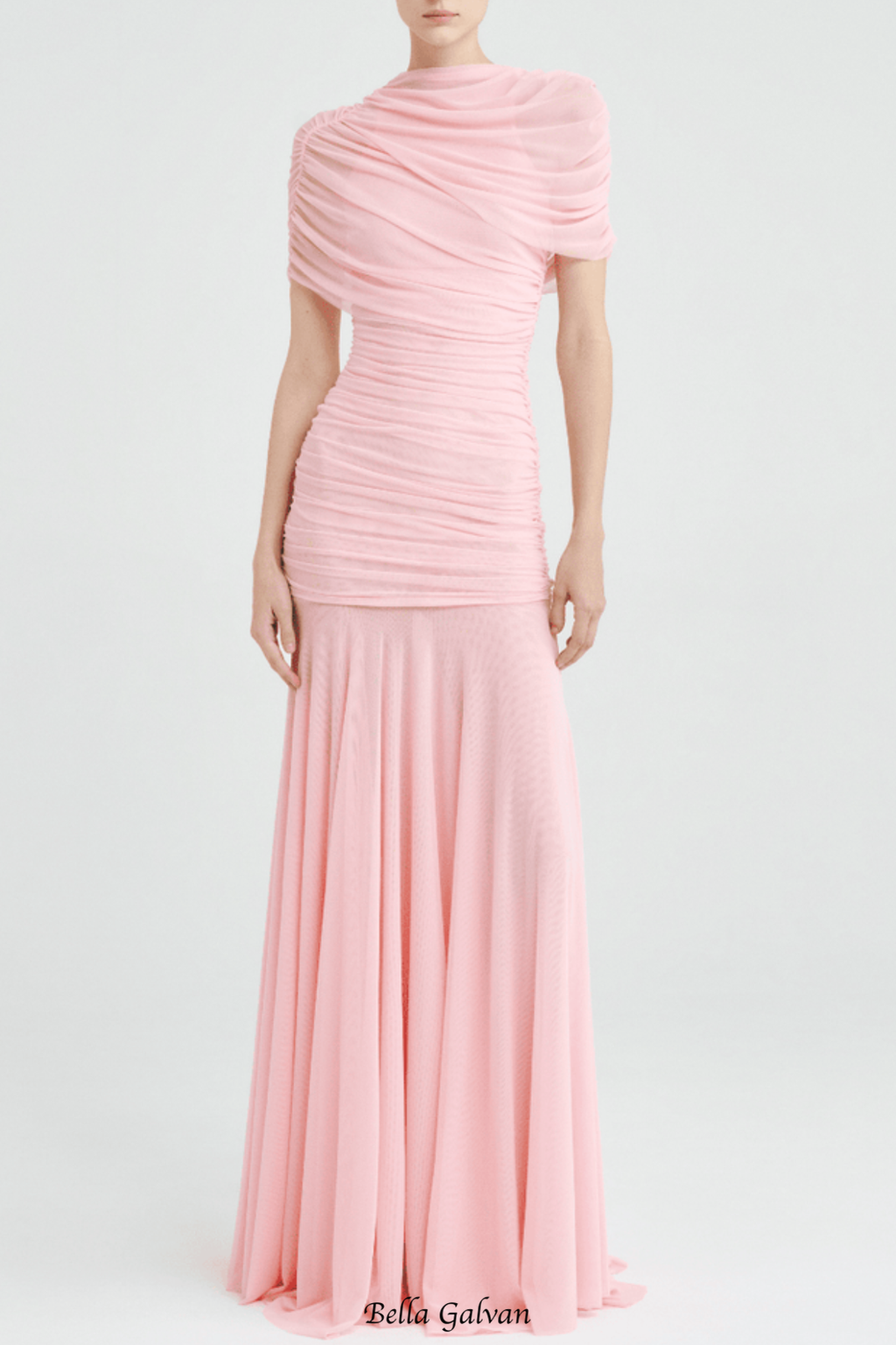 Suttoa Mesh Shawl Ruched Maxi Dress - Pink
