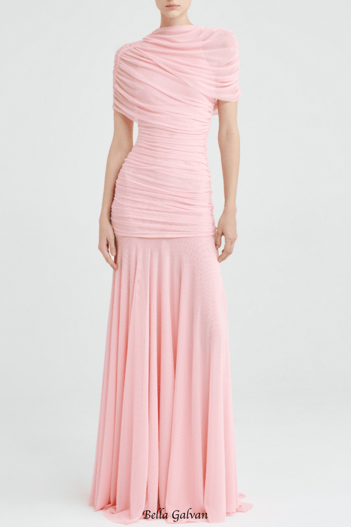 Suttoa Mesh Shawl Ruched Maxi Dress - Pink