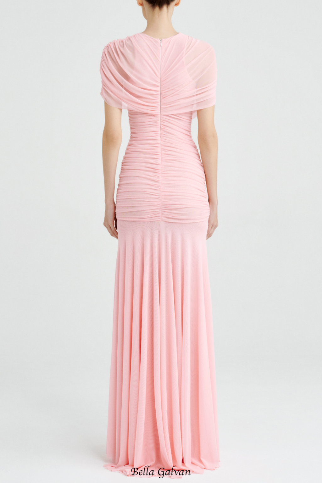 Suttoa Mesh Shawl Ruched Maxi Dress - Pink