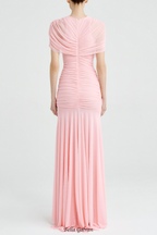 Suttoa Mesh Shawl Ruched Maxi Dress - Pink