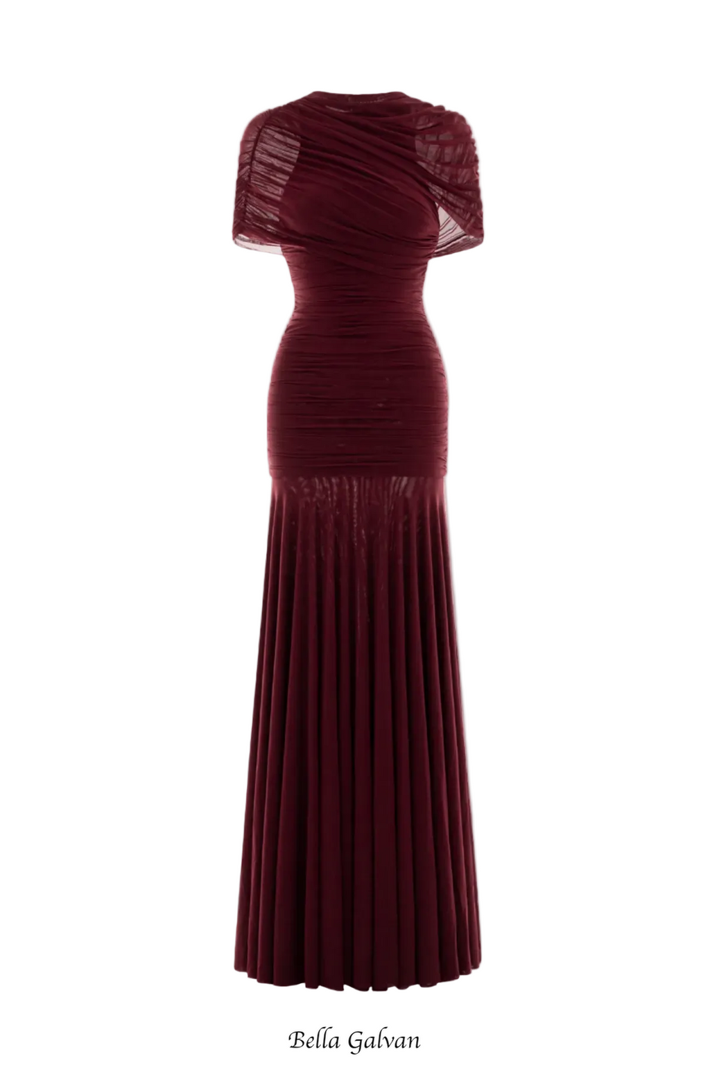 Suttoa Mesh Shawl Ruched Maxi Dress - Wine