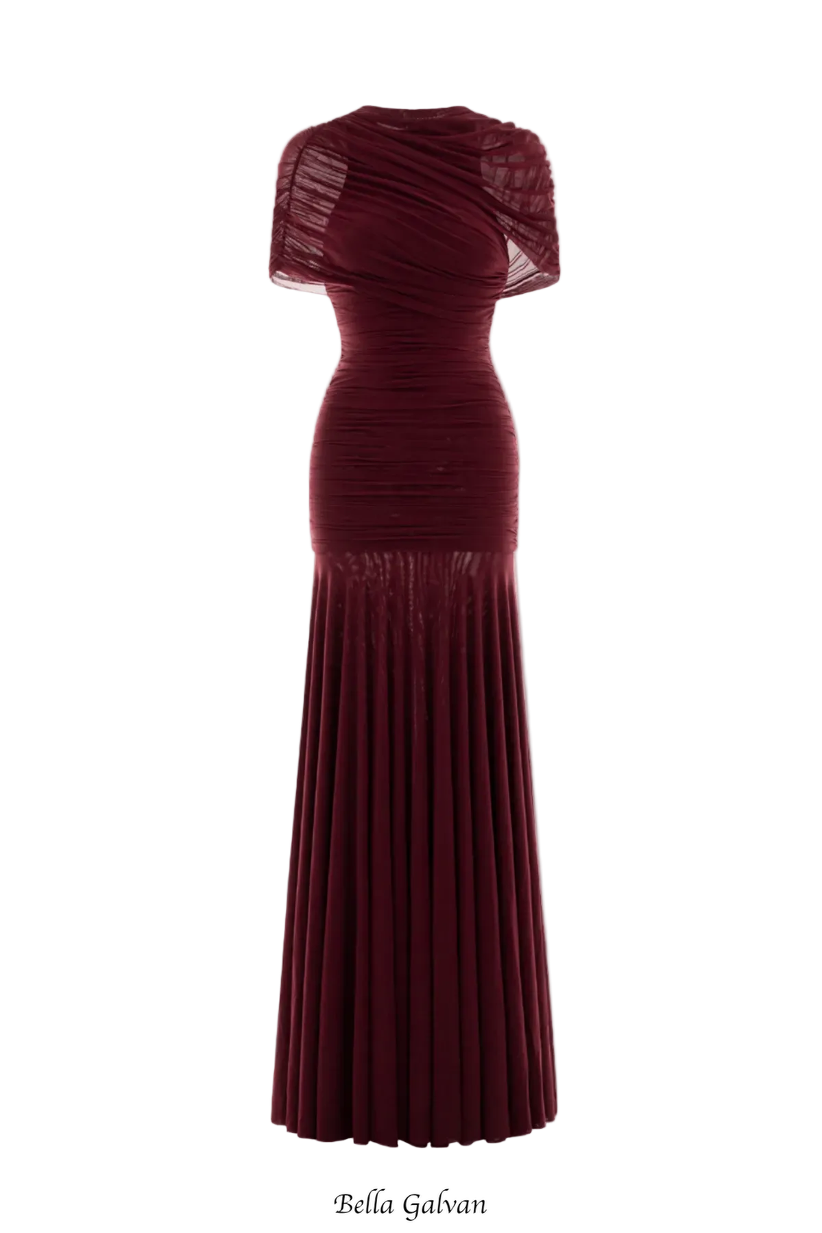 Suttoa Mesh Shawl Ruched Maxi Dress - Wine