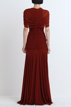 Suttoa Mesh Shawl Ruched Maxi Dress - Wine