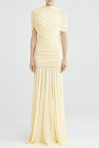 Suttoa Mesh Shawl Ruched Maxi Dress - Yellow