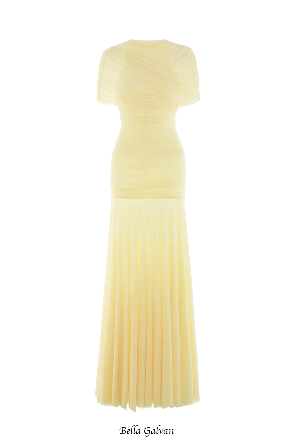 Suttoa Mesh Shawl Ruched Maxi Dress - Yellow