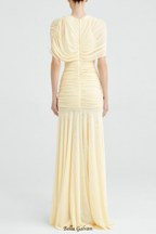 Suttoa Mesh Shawl Ruched Maxi Dress - Yellow