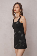Flowering Girl Women Sylvia Rhinestone Embellished Sky Mini Dress in black