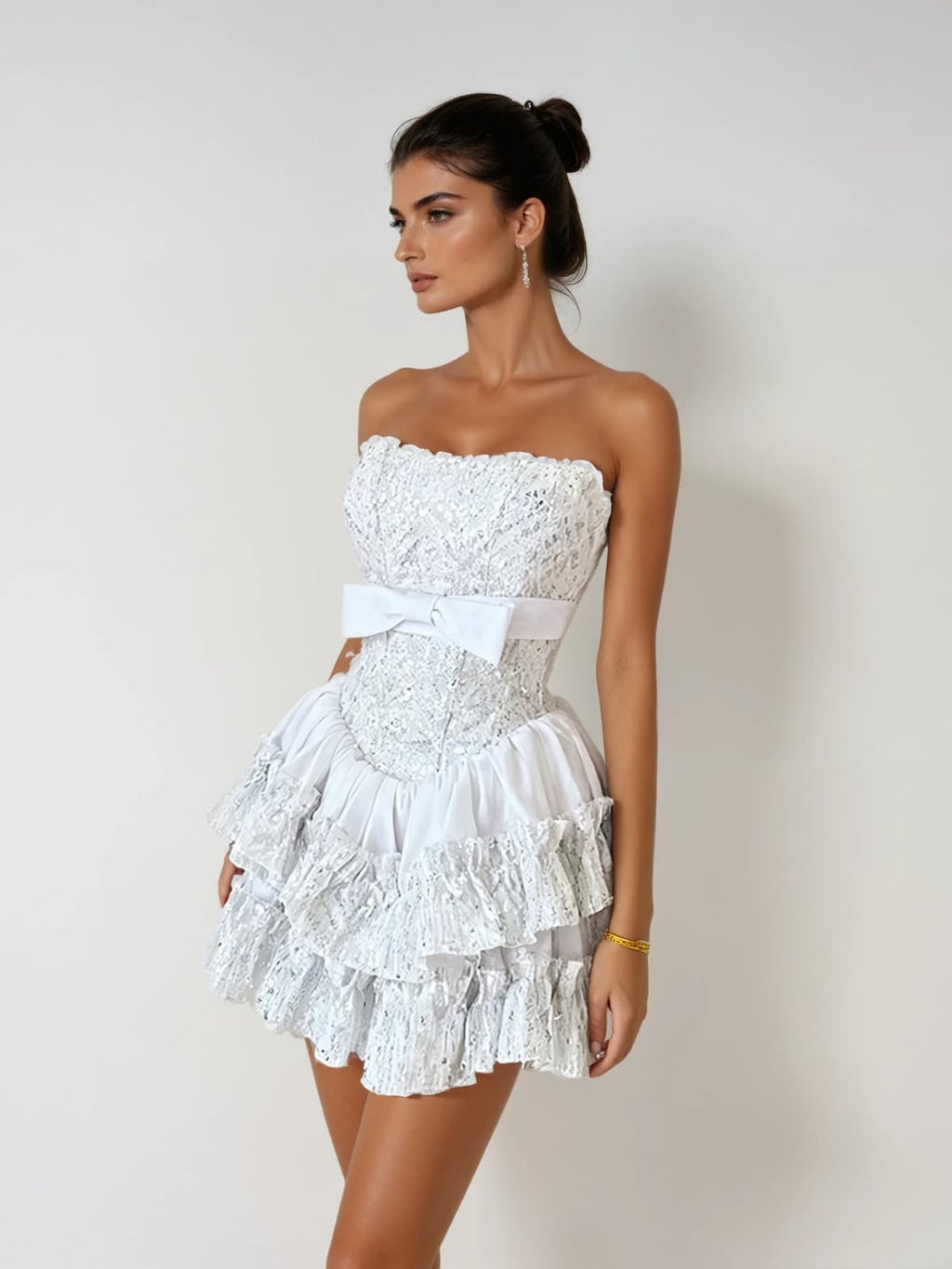 Syraza Strapless Sequin Bow Mini Dress
