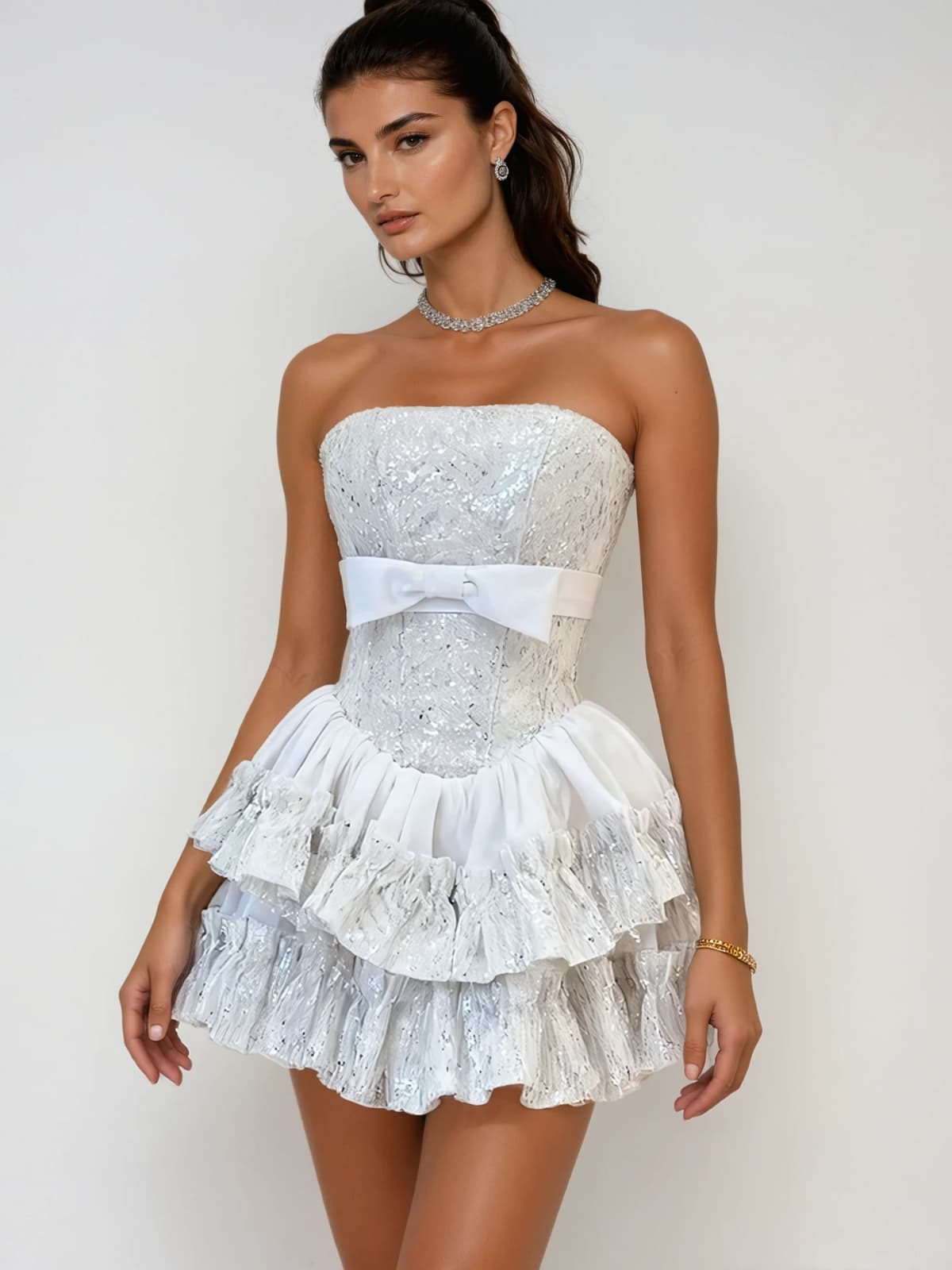 Syraza Strapless Sequin Bow Mini Dress