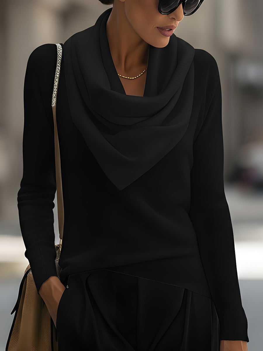 Flowering Girl Women Draped Cowl Neck Long-Sleeve Top