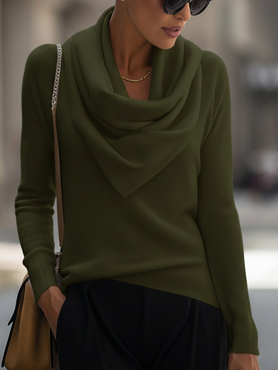 Flowering Girl Women Draped Cowl Neck Long-Sleeve Top