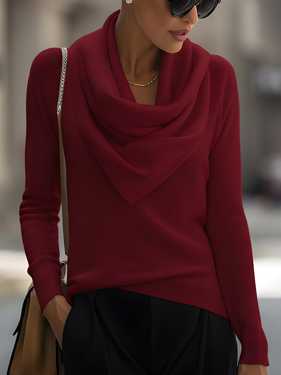 Flowering Girl Women Draped Cowl Neck Long-Sleeve Top