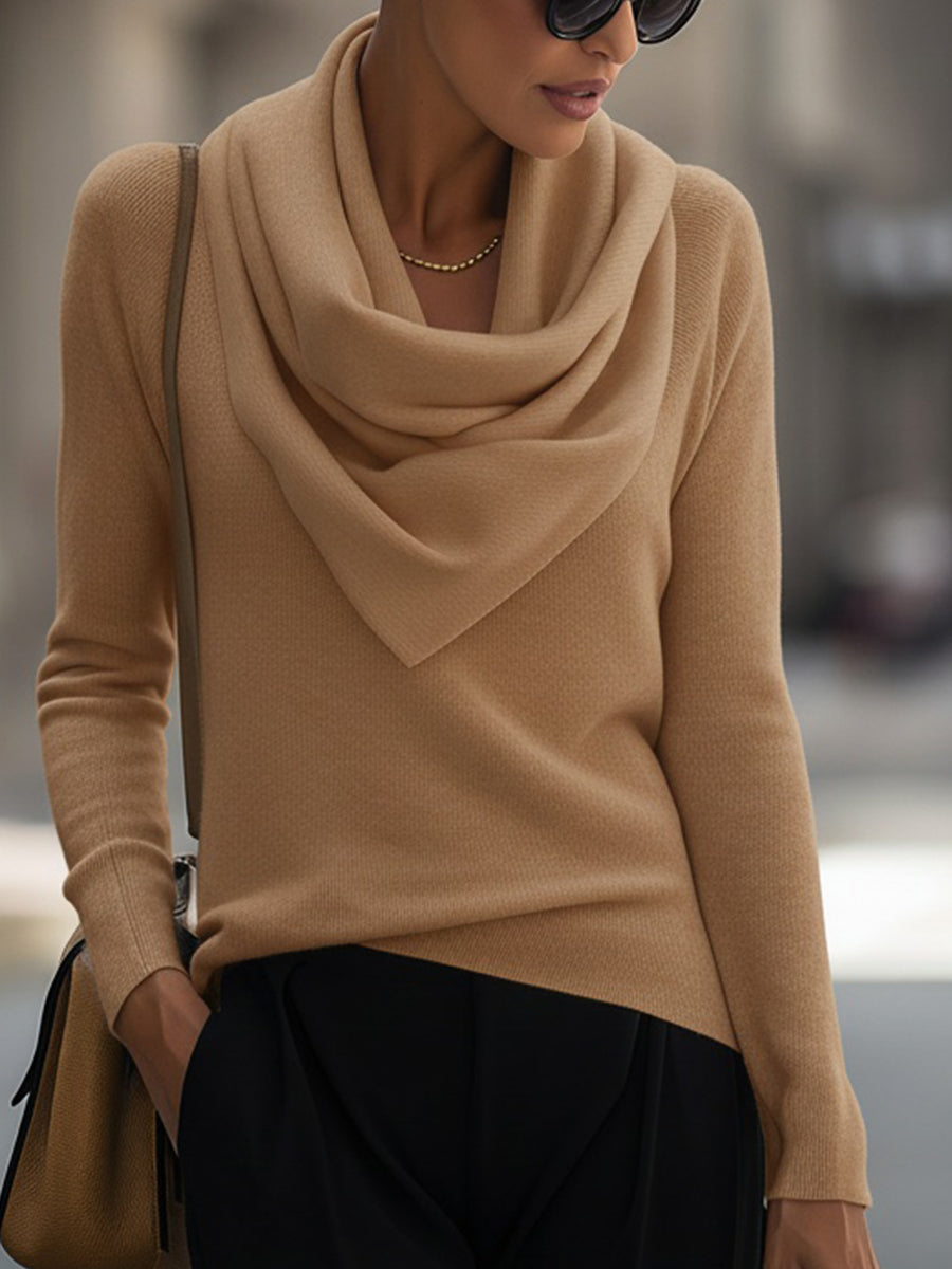 Flowering Girl Women Draped Cowl Neck Long-Sleeve Top
