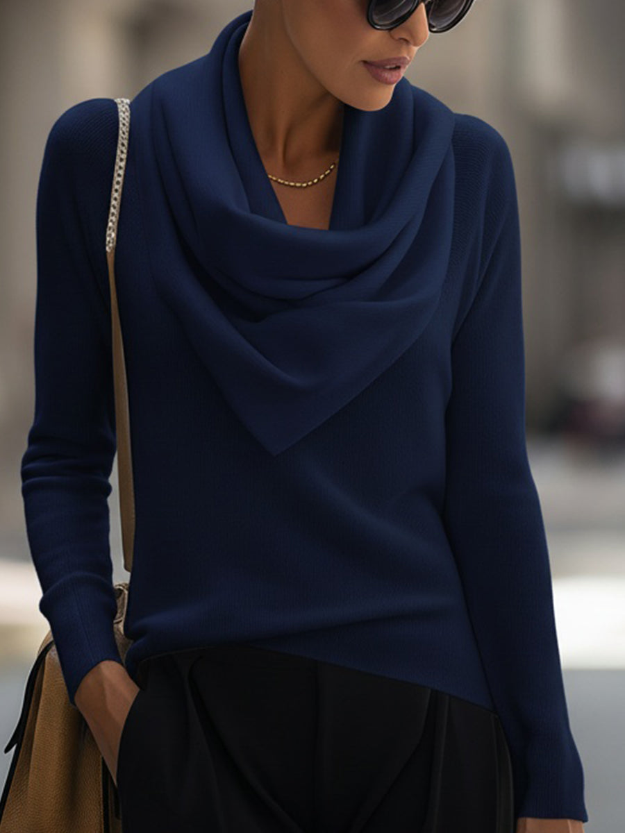 Flowering Girl Women Draped Cowl Neck Long-Sleeve Top