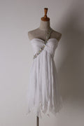 White One Shoulder Rhinestone Chiffon Short Party Dress