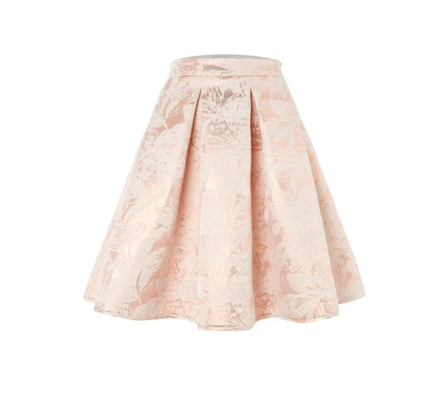 Pink Jacquard Mid-Waist Puffy Umbrella Skirt