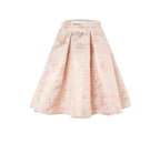Pink Jacquard Mid-Waist Puffy Umbrella Skirt
