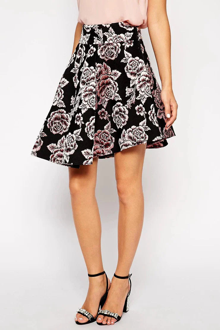 Jacquard High-Waisted Irregular Umbrella Skirt