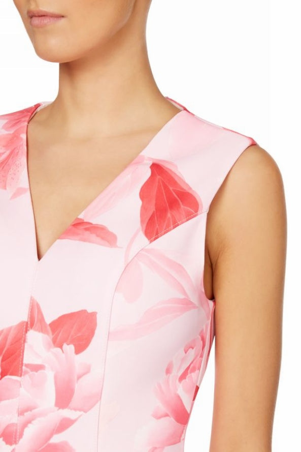 sherry multi pink floral print v-neck mini dress