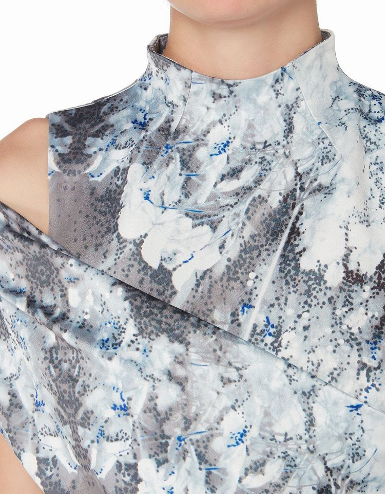 print Satin asymmetrical slanted hem mini dress
