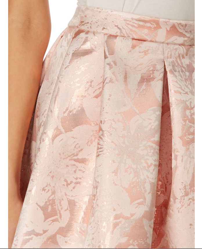 Pink Jacquard Mid-Waist Puffy Umbrella Skirt