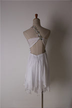 White One Shoulder Rhinestone Chiffon Short Party Dress