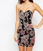 Jacquard Flower Strapless Mini Dress
