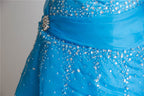 Strapless Beaded Blue Tiered Chiffon Formal Evening Gown