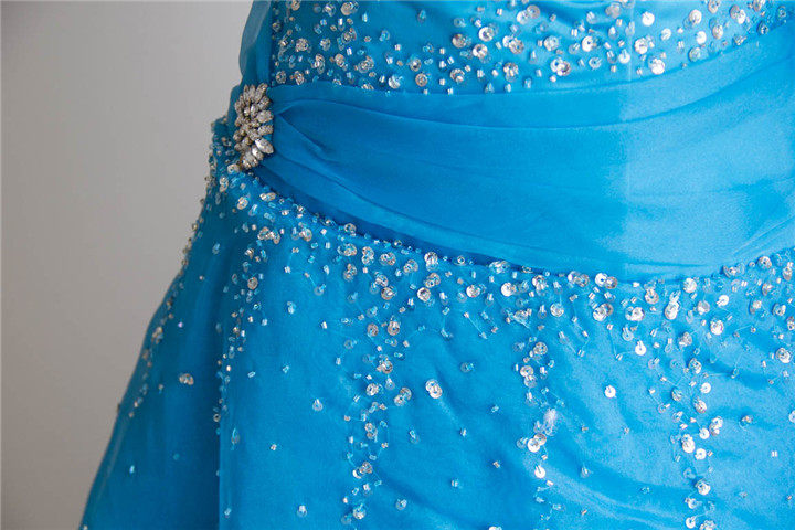 Strapless Beaded Blue Tiered Chiffon Formal Evening Gown