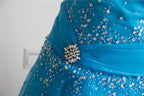 Strapless Beaded Blue Tiered Chiffon Formal Evening Gown