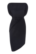 Irregular cutting sleeveless slim mini dress in black