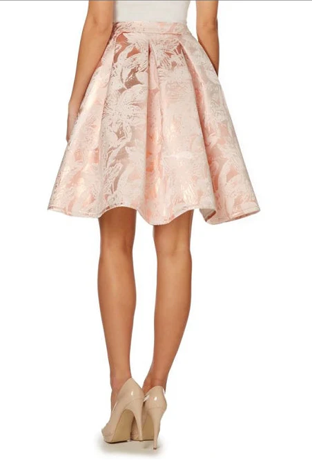 Pink Jacquard Mid-Waist Puffy Umbrella Skirt