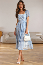 penny Elegant Square Neck Jacquard Waisted Dress