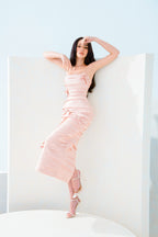 irma Sleeveless Bow Wrinkles Midi Dress in pink