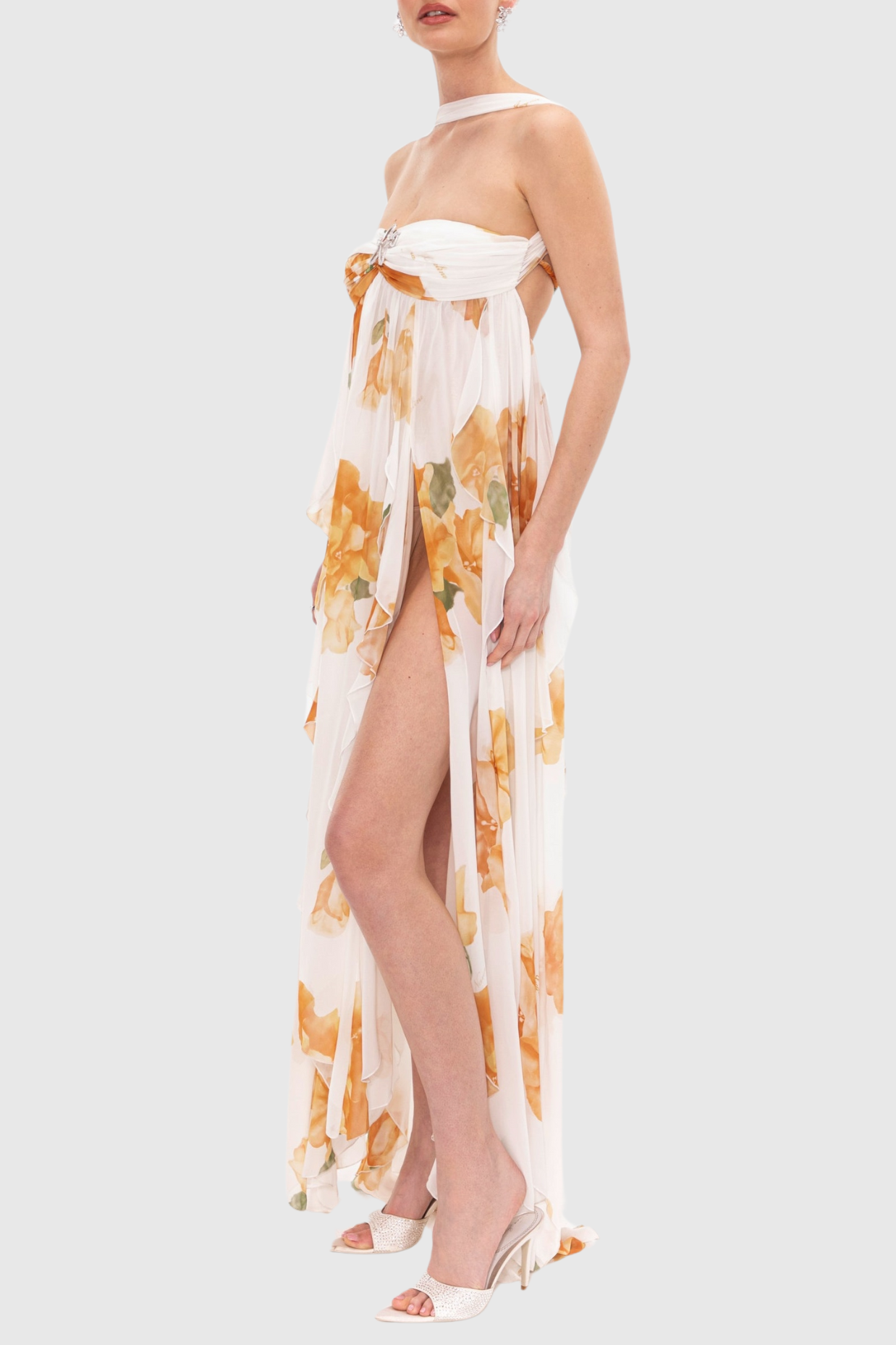 Flowering Girl Women Takala Floral Halter Backless Split Maxi Dress