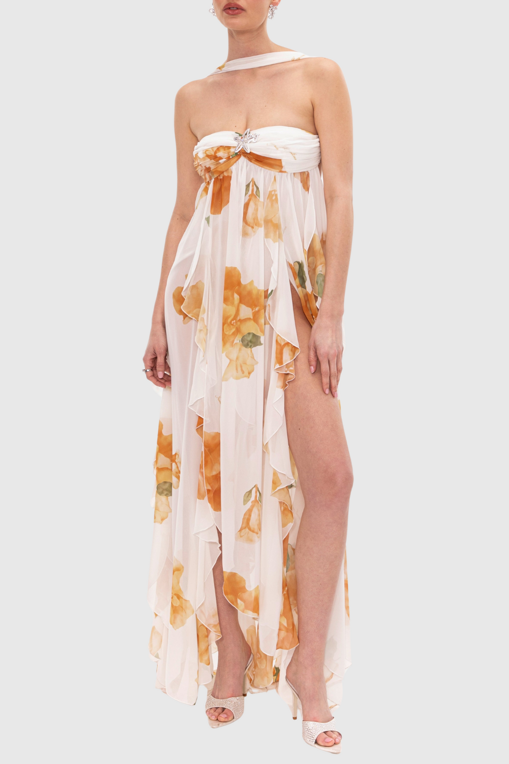 Flowering Girl Women Takala Floral Halter Backless Split Maxi Dress
