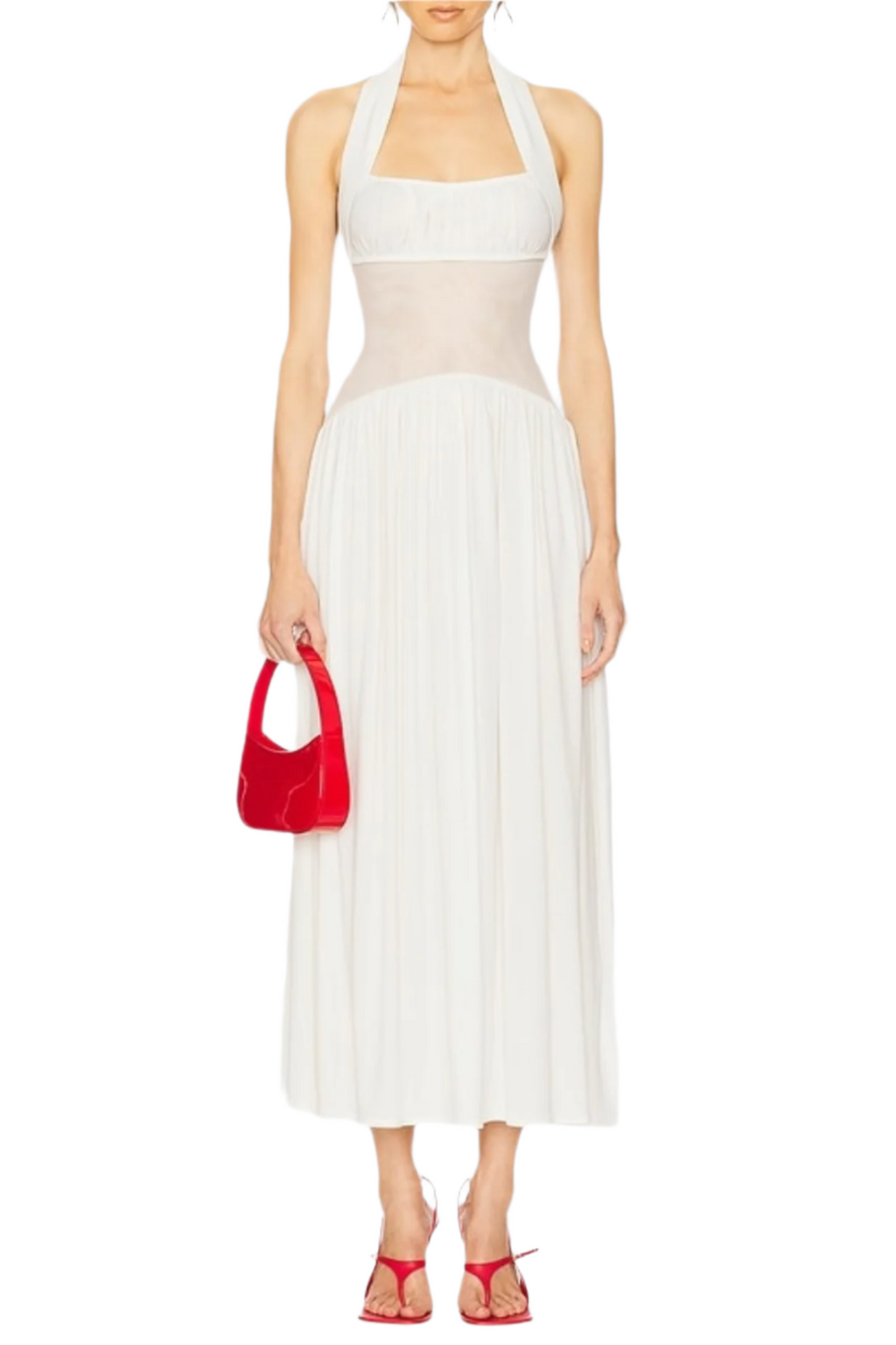 Flowering Girl Women Tameron Halter Mesh Ruffle Maxi Dress