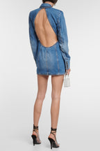 Flowering Girl Women Taton Crystal Embellished Cutout Denim Blazer