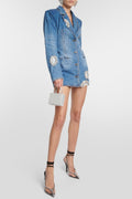 Flowering Girl Women Taton Crystal Embellished Cutout Denim Blazer