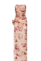 Taysia Floral Strapless Ruched Midi Dress