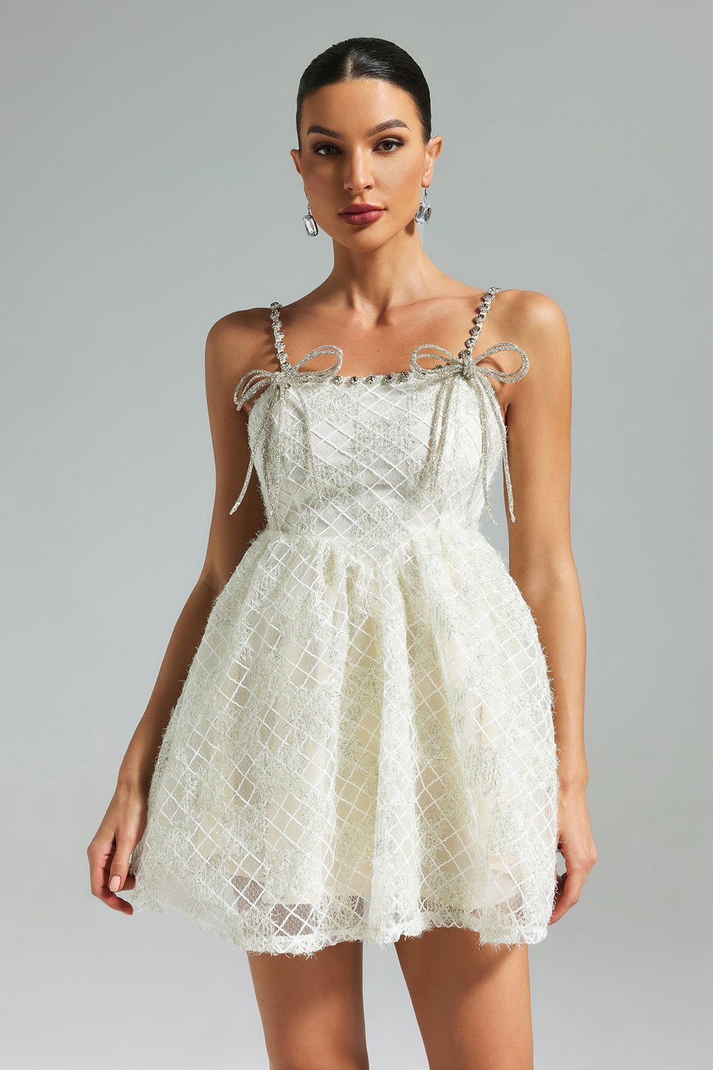 Flowering Girl Women Teela Diamante Bow Mesh Mini Dress