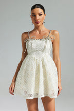 Flowering Girl Women Teela Diamante Bow Mesh Mini Dress