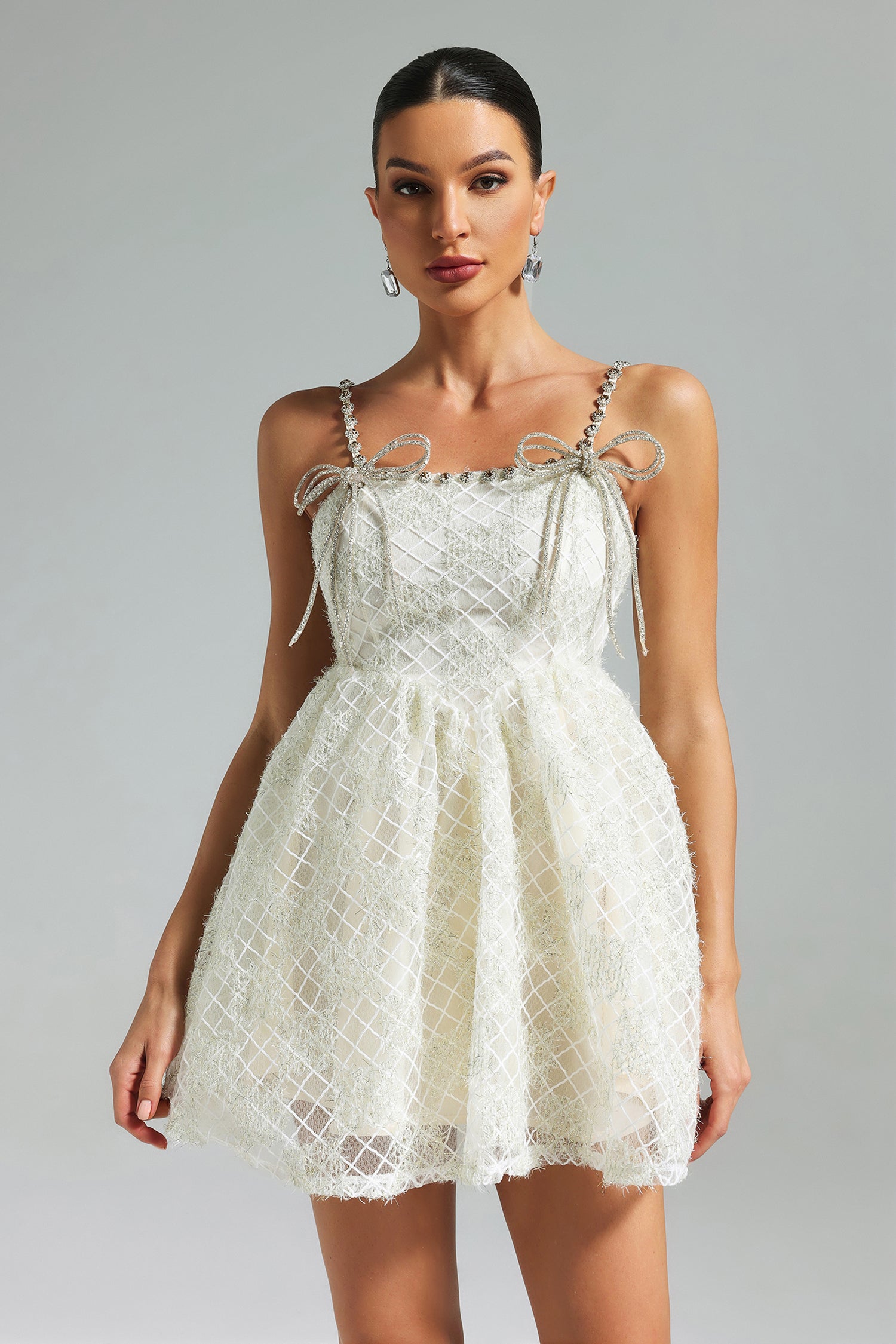 Flowering Girl Women Teela Diamante Bow Mesh Mini Dress