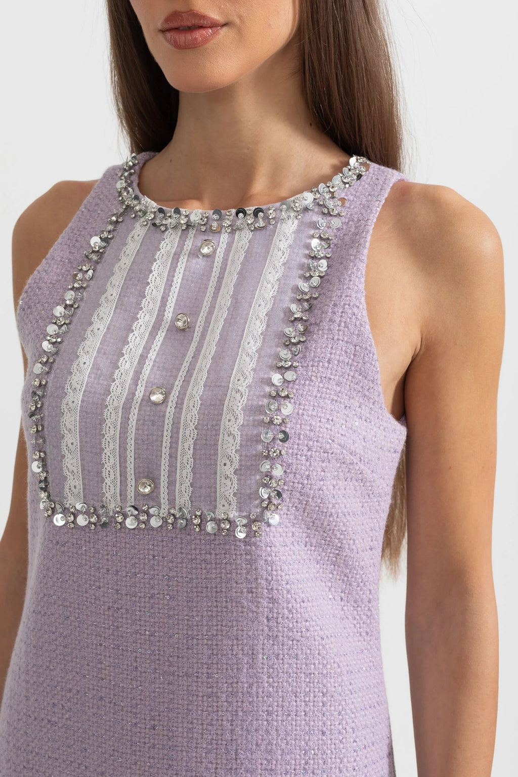 Sequin Lace Embellishments Textured Mini Dress In Purple