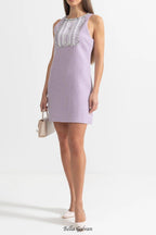 Sequin Lace Embellishments Textured Mini Dress In Purple
