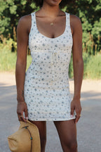 Flowering Girl Women Blue Ditsy Flower Printed Knit Mini Dress