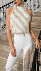 Flowering Girl Women Backless Faux Fur Top