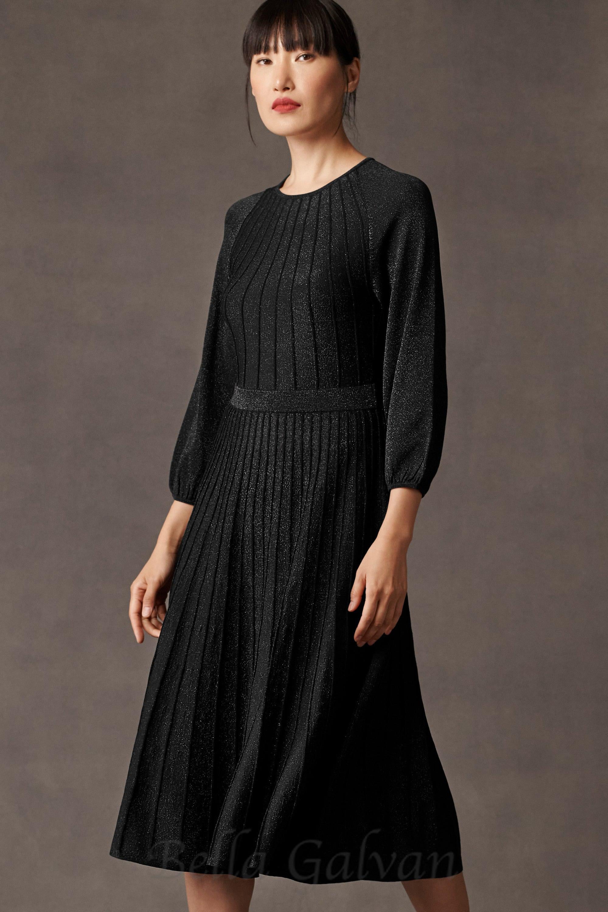 Flowering Girl Women lumia knitted midi dress in black metallic