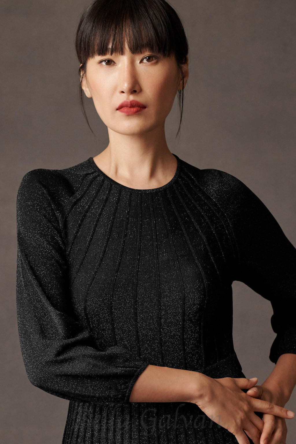 Flowering Girl Women lumia knitted midi dress in black metallic